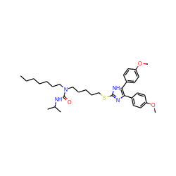 CCCCCCCN(CCCCCSc1nc(-c2ccc(OC)cc2)c(-c2ccc(OC)cc2)[nH]1)C(=O)NC(C)C ZINC000036330815