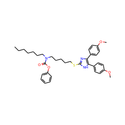 CCCCCCCN(CCCCCSc1nc(-c2ccc(OC)cc2)c(-c2ccc(OC)cc2)[nH]1)C(=O)Oc1ccccc1 ZINC000036330825