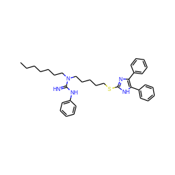 CCCCCCCN(CCCCCSc1nc(-c2ccccc2)c(-c2ccccc2)[nH]1)C(=N)Nc1ccccc1 ZINC000036331407