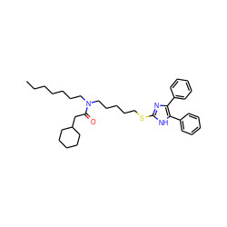 CCCCCCCN(CCCCCSc1nc(-c2ccccc2)c(-c2ccccc2)[nH]1)C(=O)CC1CCCCC1 ZINC000036331450