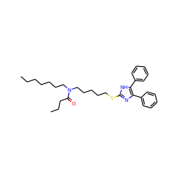 CCCCCCCN(CCCCCSc1nc(-c2ccccc2)c(-c2ccccc2)[nH]1)C(=O)CCC ZINC000014243311