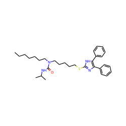 CCCCCCCN(CCCCCSc1nc(-c2ccccc2)c(-c2ccccc2)[nH]1)C(=O)NC(C)C ZINC000036331416