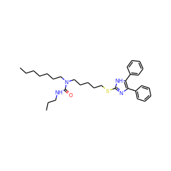 CCCCCCCN(CCCCCSc1nc(-c2ccccc2)c(-c2ccccc2)[nH]1)C(=O)NCCC ZINC000036331414