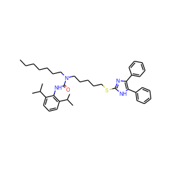 CCCCCCCN(CCCCCSc1nc(-c2ccccc2)c(-c2ccccc2)[nH]1)C(=O)Nc1c(C(C)C)cccc1C(C)C ZINC000036331392