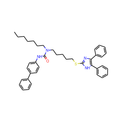 CCCCCCCN(CCCCCSc1nc(-c2ccccc2)c(-c2ccccc2)[nH]1)C(=O)Nc1ccc(-c2ccccc2)cc1 ZINC000036331464