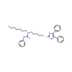 CCCCCCCN(CCCCCSc1nc(-c2ccccc2)c(-c2ccccc2)[nH]1)C(=O)Nc1ccccc1 ZINC000036331409