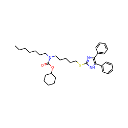 CCCCCCCN(CCCCCSc1nc(-c2ccccc2)c(-c2ccccc2)[nH]1)C(=O)OC1CCCCC1 ZINC000038148173