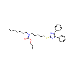 CCCCCCCN(CCCCCSc1nc(-c2ccccc2)c(-c2ccccc2)[nH]1)C(=O)OCCC ZINC000036331445