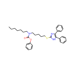 CCCCCCCN(CCCCCSc1nc(-c2ccccc2)c(-c2ccccc2)[nH]1)C(=O)Oc1ccccc1 ZINC000036331434