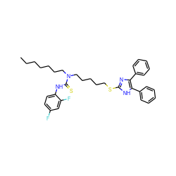 CCCCCCCN(CCCCCSc1nc(-c2ccccc2)c(-c2ccccc2)[nH]1)C(=S)Nc1ccc(F)cc1F ZINC000036331399