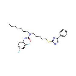 CCCCCCCN(CCCCCSc1nc(-c2ccccc2)c[nH]1)C(=O)Nc1ccc(F)cc1F ZINC000036330900