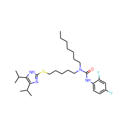 CCCCCCCN(CCCCCSc1nc(C(C)C)c(C(C)C)[nH]1)C(=O)Nc1ccc(F)cc1F ZINC000036330832