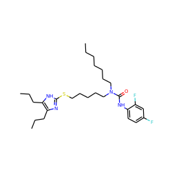 CCCCCCCN(CCCCCSc1nc(CCC)c(CCC)[nH]1)C(=O)Nc1ccc(F)cc1F ZINC000036330830