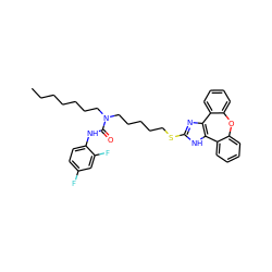 CCCCCCCN(CCCCCSc1nc2c([nH]1)-c1ccccc1Oc1ccccc1-2)C(=O)Nc1ccc(F)cc1F ZINC000036330800