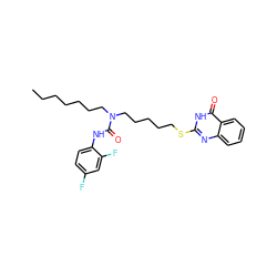 CCCCCCCN(CCCCCSc1nc2ccccc2c(=O)[nH]1)C(=O)Nc1ccc(F)cc1F ZINC000096305583