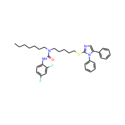 CCCCCCCN(CCCCCSc1ncc(-c2ccccc2)n1-c1ccccc1)C(=O)Nc1ccc(F)cc1F ZINC000036331397