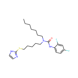 CCCCCCCN(CCCCCSc1ncc[nH]1)C(=O)Nc1ccc(F)cc1F ZINC000036330893