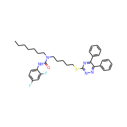 CCCCCCCN(CCCCCSc1nnc(-c2ccccc2)c(-c2ccccc2)n1)C(=O)Nc1ccc(F)cc1F ZINC000036330903