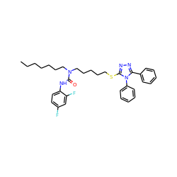 CCCCCCCN(CCCCCSc1nnc(-c2ccccc2)n1-c1ccccc1)C(=O)Nc1ccc(F)cc1F ZINC000036331598