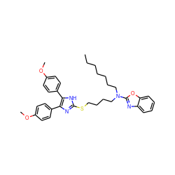 CCCCCCCN(CCCCSc1nc(-c2ccc(OC)cc2)c(-c2ccc(OC)cc2)[nH]1)c1nc2ccccc2o1 ZINC000036331599