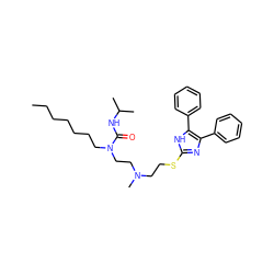 CCCCCCCN(CCN(C)CCSc1nc(-c2ccccc2)c(-c2ccccc2)[nH]1)C(=O)NC(C)C ZINC000036330841