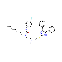 CCCCCCCN(CCN(C)CCSc1nc(-c2ccccc2)c(-c2ccccc2)[nH]1)C(=O)Nc1ccc(F)cc1F ZINC000036330798