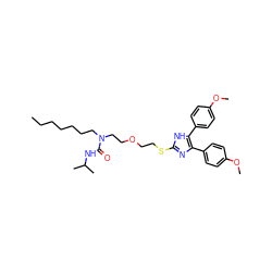 CCCCCCCN(CCOCCSc1nc(-c2ccc(OC)cc2)c(-c2ccc(OC)cc2)[nH]1)C(=O)NC(C)C ZINC000036330820