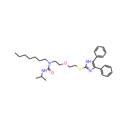 CCCCCCCN(CCOCCSc1nc(-c2ccccc2)c(-c2ccccc2)[nH]1)C(=O)NC(C)C ZINC000036330789