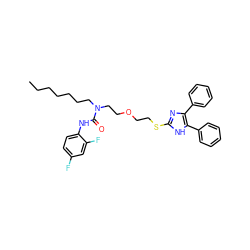 CCCCCCCN(CCOCCSc1nc(-c2ccccc2)c(-c2ccccc2)[nH]1)C(=O)Nc1ccc(F)cc1F ZINC000036330809