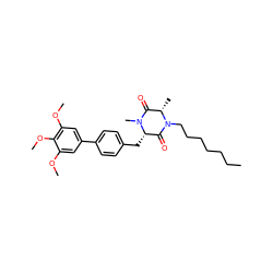 CCCCCCCN1C(=O)[C@H](Cc2ccc(-c3cc(OC)c(OC)c(OC)c3)cc2)N(C)C(=O)[C@@H]1C ZINC000038159193