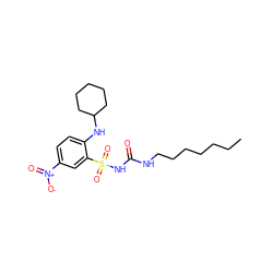 CCCCCCCNC(=O)NS(=O)(=O)c1cc([N+](=O)[O-])ccc1NC1CCCCC1 ZINC000036190407