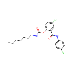 CCCCCCCNC(=O)Oc1ccc(Cl)cc1C(=O)Nc1ccc(Cl)cc1 ZINC000049767197