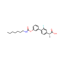 CCCCCCCNC(=O)Oc1cccc(-c2ccc([C@@H](C)C(=O)O)cc2F)c1 ZINC000143603062