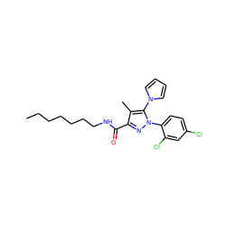 CCCCCCCNC(=O)c1nn(-c2ccc(Cl)cc2Cl)c(-n2cccc2)c1C ZINC000066258600