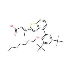 CCCCCCCOc1c(-c2cccc3sc(/C(C)=C/C(=O)O)cc23)cc(C(C)(C)C)cc1C(C)(C)C ZINC000036241968