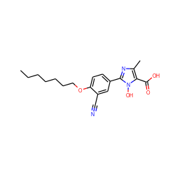 CCCCCCCOc1ccc(-c2nc(C)c(C(=O)O)n2O)cc1C#N ZINC000205076383