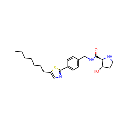 CCCCCCCc1cnc(-c2ccc(CNC(=O)[C@H]3NCC[C@@H]3O)cc2)s1 ZINC000058487846