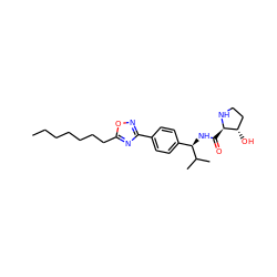 CCCCCCCc1nc(-c2ccc([C@@H](NC(=O)[C@H]3NCC[C@@H]3O)C(C)C)cc2)no1 ZINC000058502019