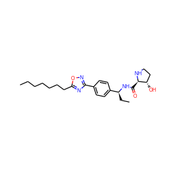 CCCCCCCc1nc(-c2ccc([C@H](CC)NC(=O)[C@H]3NCC[C@@H]3O)cc2)no1 ZINC000058502117