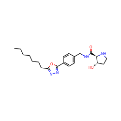 CCCCCCCc1nnc(-c2ccc(CNC(=O)[C@H]3NCC[C@@H]3O)cc2)o1 ZINC000058523435