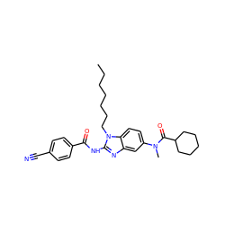 CCCCCCCn1c(NC(=O)c2ccc(C#N)cc2)nc2cc(N(C)C(=O)C3CCCCC3)ccc21 ZINC000042878557