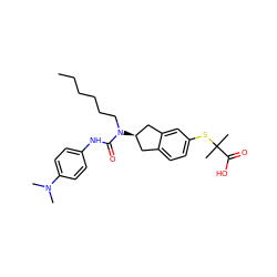 CCCCCCN(C(=O)Nc1ccc(N(C)C)cc1)[C@@H]1Cc2ccc(SC(C)(C)C(=O)O)cc2C1 ZINC000028972095