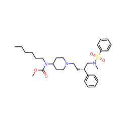 CCCCCCN(C(=O)OC)C1CCN(CC[C@H](CN(C)S(=O)(=O)c2ccccc2)c2ccccc2)CC1 ZINC000026496732