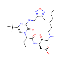 CCCCCCN(C)CC(=O)[C@@H](CC(=O)O)NC(=O)[C@H](CC)n1cc(C(C)(C)C)nc(NCc2nonc2C)c1=O ZINC000003979930