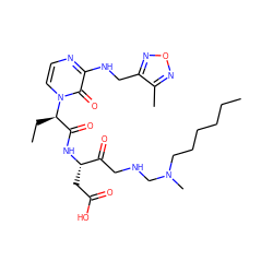 CCCCCCN(C)CNCC(=O)[C@H](CC(=O)O)NC(=O)[C@@H](CC)n1ccnc(NCc2nonc2C)c1=O ZINC000028136397