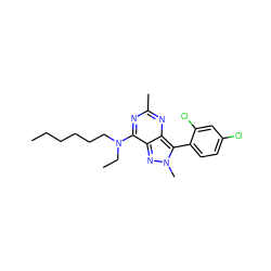 CCCCCCN(CC)c1nc(C)nc2c(-c3ccc(Cl)cc3Cl)n(C)nc12 ZINC000013445126