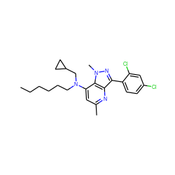 CCCCCCN(CC1CC1)c1cc(C)nc2c(-c3ccc(Cl)cc3Cl)nn(C)c12 ZINC000013553420