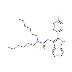 CCCCCCN(CCCCCC)C(=O)Cc1c(-c2ccc(F)cc2)[nH]c2ccccc12 ZINC000003780965