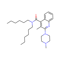 CCCCCCN(CCCCCC)C(=O)c1c(C)c(N2CCN(C)CC2)nc2ccccc12 ZINC000013644286