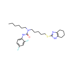 CCCCCCN(CCCCCSc1nc2c([nH]1)CCCC2)C(=O)Nc1ccc(F)cc1F ZINC000029414903